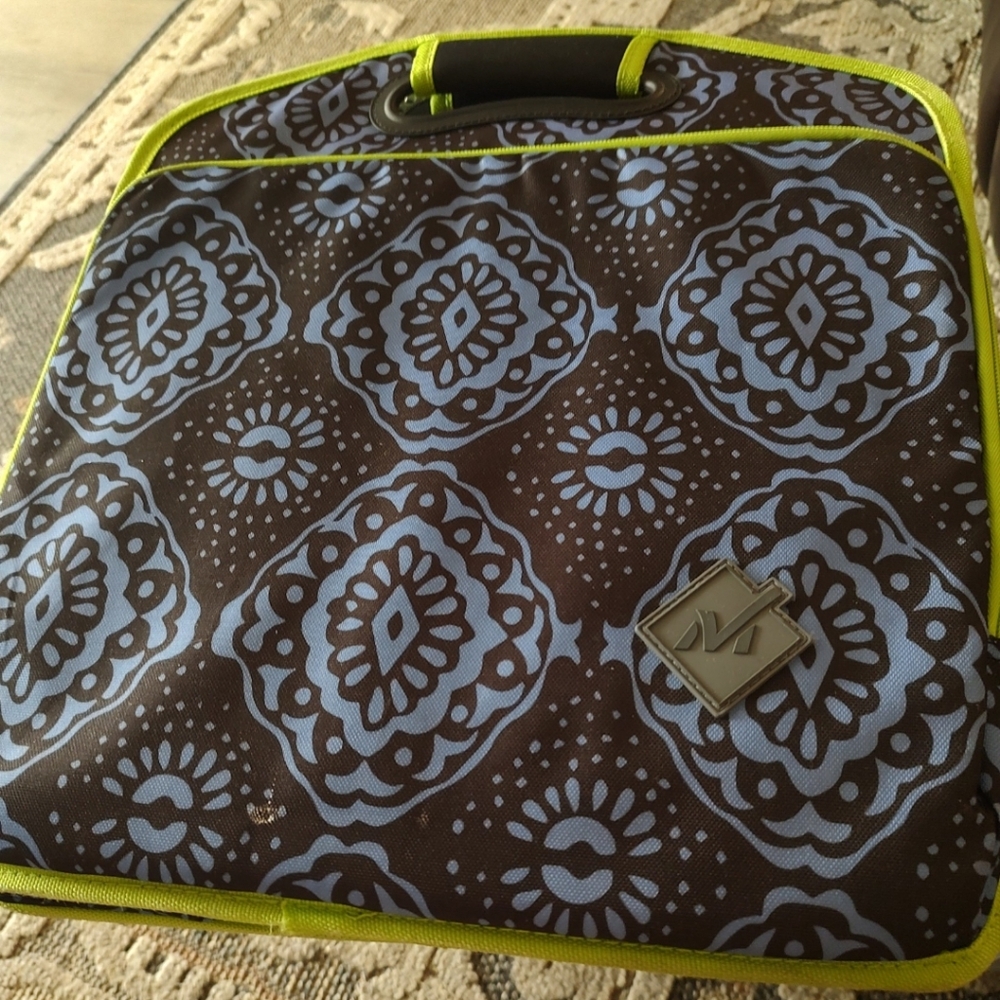 Black and Light Blue Patterned Tote with Lime Trim